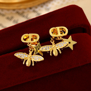 WAH MEI Orecchini a Perno da <span class=keywords><strong>Donna</strong></span> con <span class=keywords><strong>Ape</strong></span> e Stella, con Zirconi, Placcati in Oro, in Ottone e Argento 925 - Gioielli per Matrimoni e Anniversari - Product Image 1