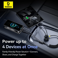 Chargeur de voiture Baseus 60W avec câble rétractable à ressort PD QC SCP FCP AFC Charge rapide pour iPhone Samsung Xiaomi Chargeur de téléphone de voiture