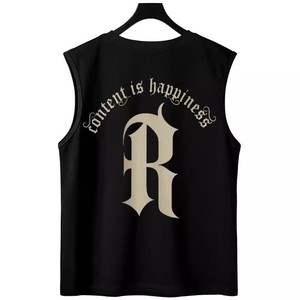 Camiseta sin mangas negra con estampado de letras Content Is Happiness para hombre, estilo casual con cuello redondo - Product Image 1