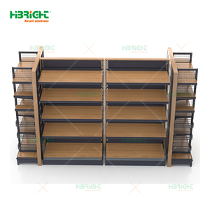 Wholesale Metal Shelving Heavy Duty Wood Modular Display Stand Shelves Durable Simple Design Supermarket Racks