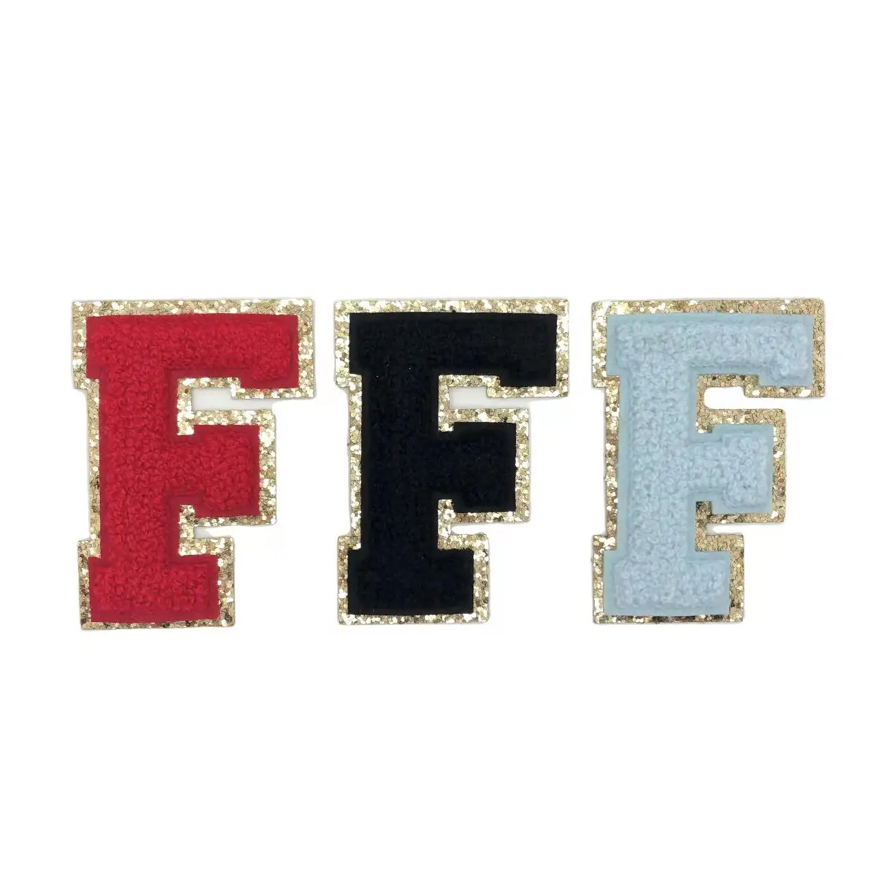 Aangepaste Borduurwerk Gouden Rand Chenille Borduurpatches Letter Patches Chenille A-Z Ijzer Op Zelfklevende Alfabet Kleding