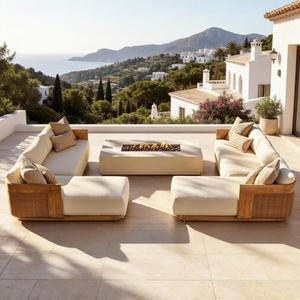 Canapé d'extérieur en teck et rotin pour cour, villa, <span class=keywords><strong>jardin</strong></span>, hôtel, B&B, terrasse, chaise d'extérieur en rotin, mobilier en bois massif - Product Image 1