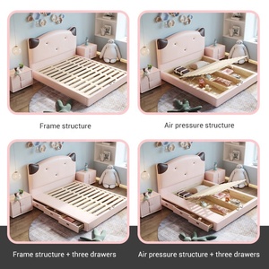 Thuis Slaapkamer Meubilair Modern Ruimtebesparend Houten Design <span class=keywords><strong>Bed</strong></span> Uitstekend Comfortabel Gestoffeerd Frame Leren Meisjes <span class=keywords><strong>Bed</strong></span> Voor Kinderen - Product Image 5