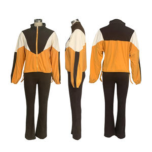 Viviblook Z1014ST01 Women Fitness Patchwork Sweatsuit Outfits Two Piece Zipper Crop Top Skinny Flare Pants Plus Size Set - Product Image 5