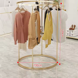 Espositore Rotondo Dorato Verniciato a Polvere con Scaffali e Strutture Metalliche Personalizzate all'Ingrosso per Negozi di Abbigliamento - Product Image 2