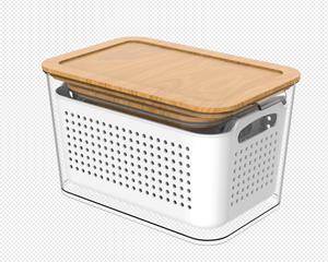 Kitchen Refrigerator Stackable Clear Plastic Storage Box Food Vegetables Container With bamboo cover