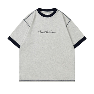 Màu sắc tương phản khâu nặng bông Áo thun người đàn ông Thả Vai mùa hè Ringer Tee unisex T-Shirt - Product Image 4