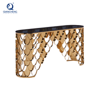 Table console supérieure en verre doré, design de luxe,