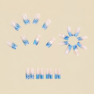 Patchs d'ongles en résine carrée de longueur moyenne, style européen, couvrant entièrement l'<span class=keywords><strong>ongle</strong></span>, éléments océaniques bleus, baleine, couleur transparente, style européen américain - Product Image 4