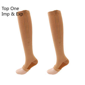 Top One nouvelles femmes bas sous-vêtements de Compression orteils ouverts avec fermeture à glissière varices pression Circulation genou haute longues chaussettes - Product Image 6