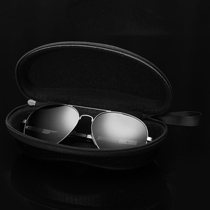 Eyeglasses <b>Case</b> EVA Zippered Black Striped With Aluminum Hook <b>For</b> <b>Sunglasses</b> - Product Image 2