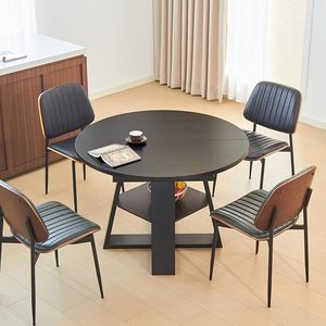 Bàn ăn có thể mở rộng 43.3 "-59" cho bàn tròn hiện đại 4-8 với lá ẩn tiết kiệm không gian, cơ sở chéo với kệ lưu trữ - Product Image 5