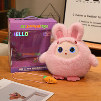 Peluche IA Intelligente Lapin Elfe, Interactif Vocal 66 Langues, Yeux LED Lumineux, Mignon et Moelleux, Breloque de Sac
