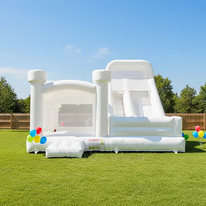 Brincolín Inflable Blanco, Castillo Inflable Comercial Blanco con Tobogán de Agua para Niños - Product Image 1