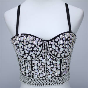 HLC RTS Sparkly Diamond Women Vest <span class=keywords><strong>Lingerie</strong></span> Crystal Bustier Rhinestone Bra Crop Top Party Corset for Nightclub Party Decoration - Product Image 4