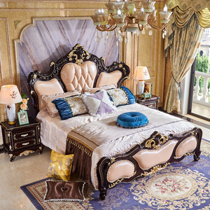 <span class=keywords><strong>Lit</strong></span> Royal Classique en Cuir de Vachette, Nouveau Design, Ensemble de Meubles de Chambre à Coucher de Luxe en Bois Sculpté - Product Image 4
