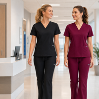 Ensemble de blouses médicales pour femmes, col en V, manches courtes, pantalon évasé, tissu extensible 4 directions, uniforme d'hôpital et de clinique