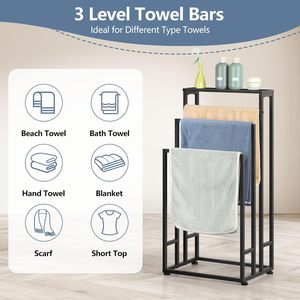 Portasciugamani in metallo industriale a 3 livelli con supporto da bagno nero con scaletta <span class=keywords><strong>porta</strong></span> oggetti per camera da letto e soggiorno - Product Image 3