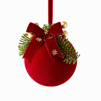 Boules de Noël en velours rouge à suspendre