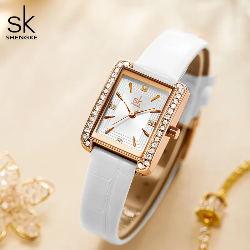 Simple White fake mosinite diamond watches Bezel Wristwatch Small Rectangle Watch Fair Lady Wristwatch diamond watch