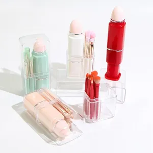 Có Thể Tháo Rời Rõ Ràng Hộp Nhỏ Trên Khuôn Mặt Miếng Bọt Biển Make Up Bàn Chải Trang Điểm Bàn Chải Thiết Lập Với Nhựa Bụi Xi Lanh Chủ Hộp Cho Lưu Trữ