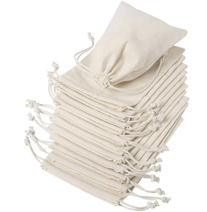 Sac à cordon personnalisé imprimé en tissu fin 100% biologique naturel, petit sac en coton en vrac avec logo, sac de shopping - Product Image 1