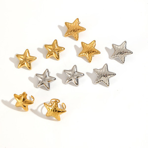 Ensemble de boucles d'oreilles et bagues en acier inoxydable 304 pour femmes, bijoux à porter au quotidien, couleur or et argent, design étoile à cinq branches - Product Image 3