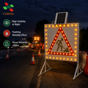 Señal de Advertencia Triangular LED con Energía Solar, 600 mm, Montada <span class=keywords><strong>en</strong></span> Poste, Intermitente, IP65, Luz de Seguridad Vial para Zonas de Trabajo Peatonales - Product Image 2