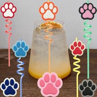Pailles spirales Yama Paw Print – Indispensables pour décorer les boissons lors de fêtes et rassemblements – Grand format, style dessin animé coloré, en PET