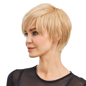 Perruque Courte Droite Style Européen et Américain, Couleur Or, Fibre Kanekalon, Ligne de Cheveux Naturelle, Perruque Complète pour Femme - Product Image 1