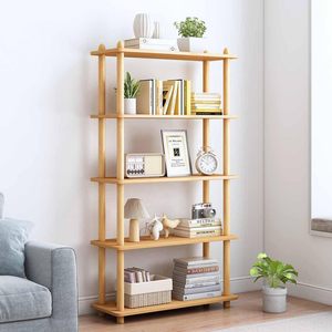 Modern 5-Tier Free Standing Oak <strong>Wooden</strong> <strong>Bookcase</strong> Rectangle Open Bookshelf For Dish Plate Storage Display Stand For Living Room - Product Image 1