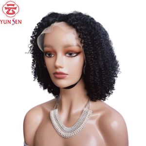 Cabello Humano 100% Virgen, Peluca con Frente de Encaje 4x4, Cabello Corto y Rizado con Raya al Medio en Negro para Mujeres - Product Image 2