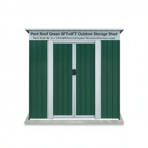 Caseta de Almacenamiento Metálica de Techo Plegable Verde de 6x4 Pies, Estructura Duradera para Jardín y Exteriores con Marco de Aluminio y Recubrimiento en Polvo - Product Image 1