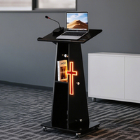 Pupitre moderne en verre noir avec étagère de rangement, pupitre portable pour salles de conférence, lutrin pour églises, pupitre en forme de croix
