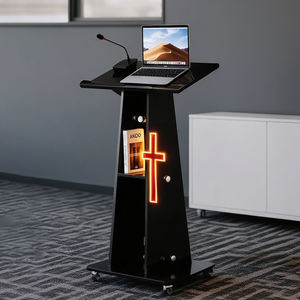 แท่นยืนพูดทำจากกระจกสีดำทันสมัย พร้อมชั้นวางของแบบพกพา เหมาะสำหรับห้องประชุม โบสถ์ และพิธีต่างๆ - Product Image 4