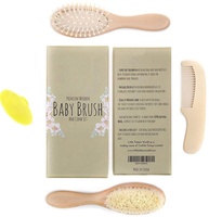 Brosse à cheveux pour bébé en bambou à poils de chèvre doux et naturels pour nouveau-né et femme Ensemble brosse et peigne en bois pour bébé