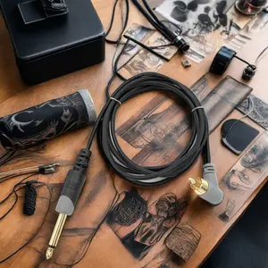 EZ-cable negro para suministros de tatuaje, conector RCA, bobina, cable suave, Clip para tatuaje, fuente de alimentación