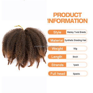 Vendre des extensions de cheveux synthétiques en vrac Marley Kinky Curly de 8 pouces, tresses afro au crochet, installation facile, longue durée, pour tresses africaines - Product Image 3