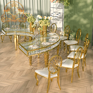 Nửa trăng tổ chức sự kiện đám cưới Tiệc kính trắng hiện đại gương hàng đầu vàng khung thép không gỉ thiết kế bàn ăn đặt - Product Image 2