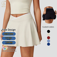 Nouvelle jupe-short athlétique douce pour femme 2-en-1 froncée à taille croisée en V, jupe de tennis avec poches, pour yoga, sport, fitness, séchage rapide, entraînement
