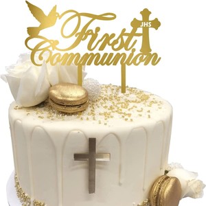 Decoración de Pastel de <span class=keywords><strong>Primera</strong></span> Comunión Reutilizable de Acrílico, Bautizo para Niños, Dios Bendiga con Cruz, Adornos para Pastel de Boda y Bautismo - Product Image 1