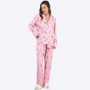 Ensemble de pyjamas de nuit personnalisés pour femmes Fabricant Fournisseur Vêtements de détente d'usine Vêtements de nuit Chemise imprimée <span class=keywords><strong>en</strong></span> bouteille de vin Pantalon long - Product Image 1