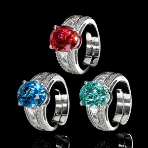Fashion Jewelry Eco-friendly Copper Oval Cut 10*12MM Red Cubic Zirconia Chunky Statement Open <b>Adjustable</b> <b>Rings</b> for Women - Product Image 6