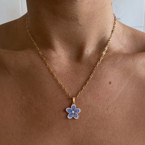 Collar de cadena de eslabones de acero inoxidable con colgante de flor con efecto de goteo de aceite, bonito, romántico y estético, con monedas ovaladas R.GEM De mujer - Product Image 1