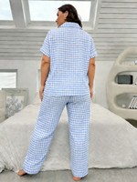 Ensemble de pyjama deux pièces à col, taille plus, tissé, respirant, doux, vêtements de maison pour femmes