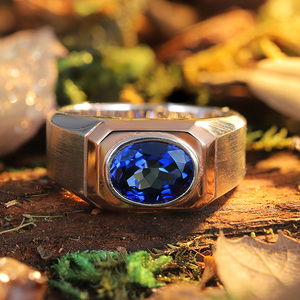 Мужское кольцо из стерлингового 925 серебра с искусственный сапфир, Изумрудный подарок для свадьбы - Product Image 5