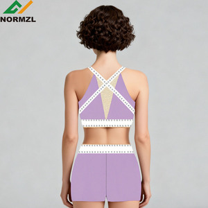 Glitter Cheer Warm up Set <strong>Purple</strong> <strong>Crop</strong> <strong>Top</strong> and Short Rhinestones Cheer Practice Wear - Product Image 2