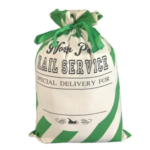 Sacs de Noël personnalisés à cordon, rayés, avec monogramme, grand format, pour sublimation, sacs de rangement pour cadeaux de Noël - Product Image 3
