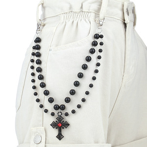 Chaîne de pantalon double couche avec pendentif croix Yueli, imitation perle, unisexe, chaîne de taille, bijoux de mode pour Halloween - Product Image 2