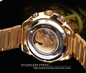 Winner <span class=keywords><strong>2022</strong></span>, nuevos relojes para <span class=keywords><strong>hombre</strong></span>, cristal con luz azul, reloj deportivo automático resistente al agua de acero inoxidable dorado a la moda, reloj luminoso - Product Image 2